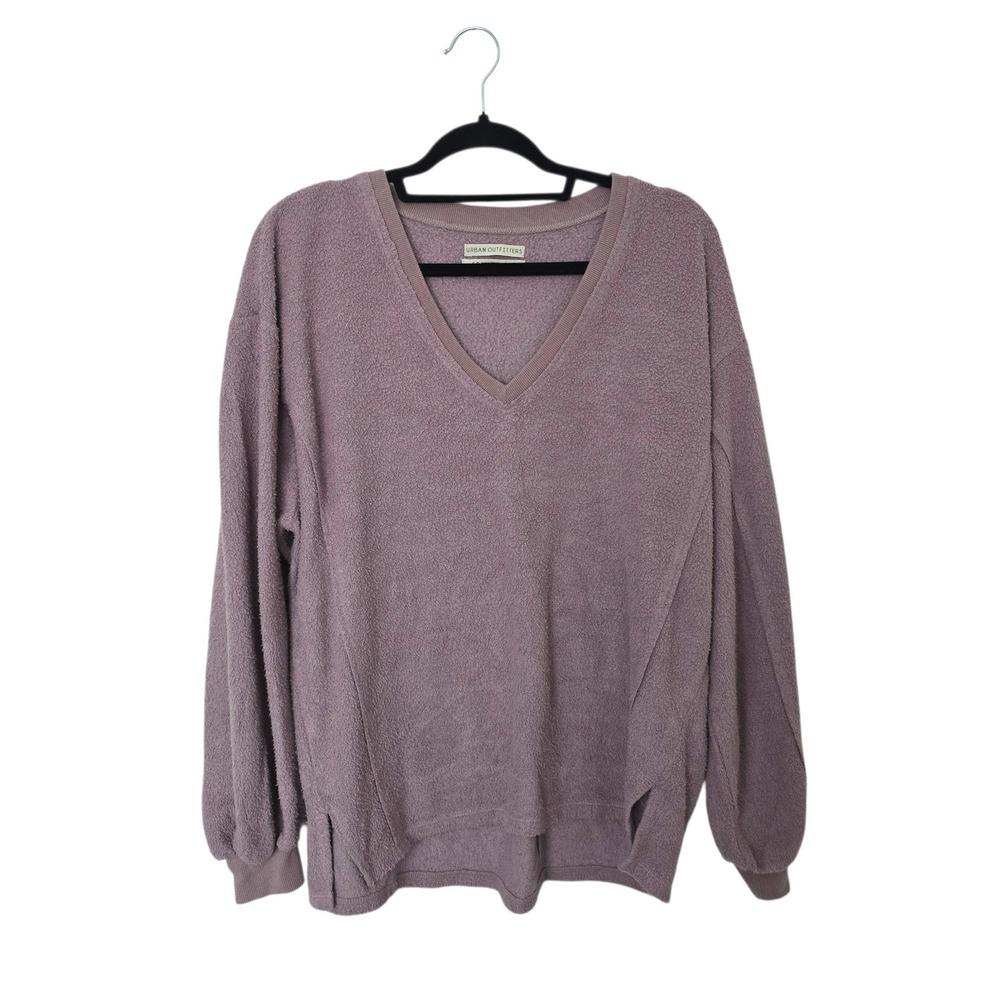 Urban Outfitters Pullover Women Small Purple V-Neck Textured Boucle Fleece Top